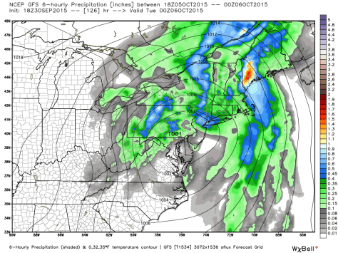 18Z GFS Depiction of Remnants Bringing Heavy Rain To Maine and New Hampshire. Map Credit: Weatherbell