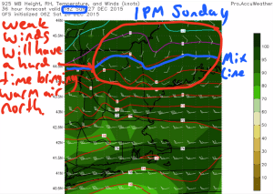 6Z GFS Model IDEA Of Where The Mix Line Could Be Tomorrow Afternoon. Image Credit: Accuweather