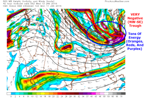 12Z GEM Showing The 500mb Factors In Favor Of Explosive Storm Development. Image Credit: Accuweather
