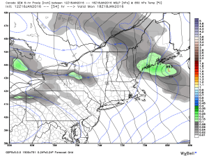 12Z CMC Showing The Potential For A Mesolow Along The Coast Monday Afternoon. Credit: Weatherbell