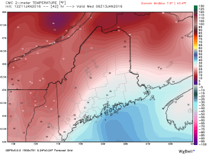 12Z GEM Showing Near Freezing Temps At The Coast. Credit: Weatherbell