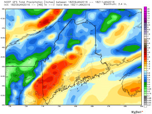 18Z GFS Showing A Region-Wide 1-2.5" Rainfall. Credit: Weatherbell