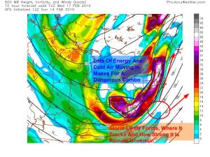 12Z GFS Showing A 500mb Setup That Is Dangerous For Surprise Snow Wednesday. Image Credit: Accuweather