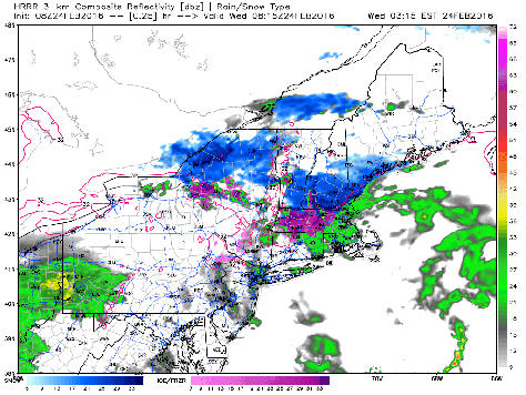 HRRR Showing Snow Slowly Going Over To Freezing Rain Then Rain. Credit: Weatherbell