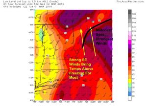 12Z GFS Showing Winds Tomorrow Morning. Image Credit: Accuweather