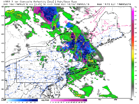 HRRR Showing How Precip Evolves This Evening. Credit: Weatherbell