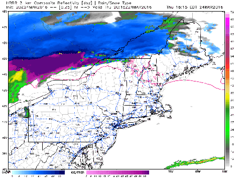 HRRR Model Showing One Idea As To How Things Play Out Tomorrow. Credit: Weatherbell