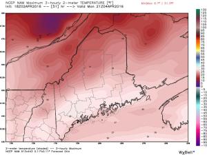 18Z NAM Showing Temps Barely Getting To Freezing Monday. Image Credit: Weatherbell
