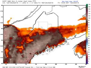 12Z 4km NAM Showing More Dangerous Heat Friday. Image Credit: Weatherbell