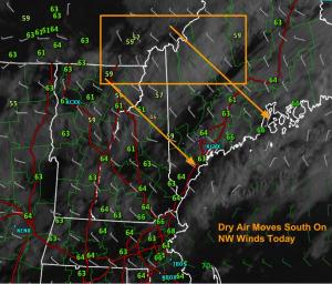 7:30 AM Observations Showing A Drier Day On Tap Today
