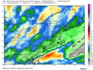 12Z GEM Showing The End Result Of Sunday Night's Rains. Image Credit: Weatherbell