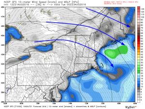 12Z GFS Showing Gusty NW Winds Tomorrow. Image Credit: Weatherbell