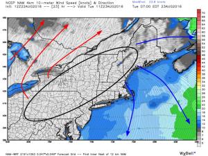 12Z 4km NAM Showing High Pressure And Light Winds For Tonight. Image Credit: Weatherbell