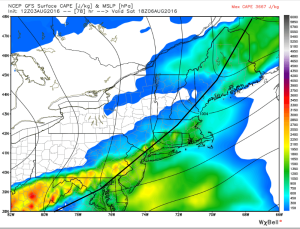 12Z GFS Showing A Fast Front And Little Instability. Image Credit: Weatherbell