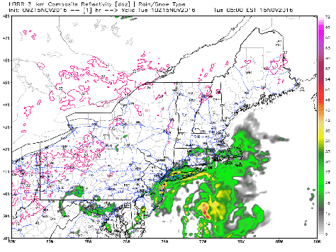 HRRR Model Simulation Of Future Radar. Idea Only. Credit: Weatherbell