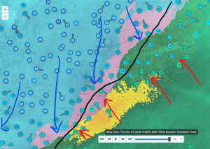 6 PM Observations Showing A Sharp Coastal Front. Image Credit: Wunderground