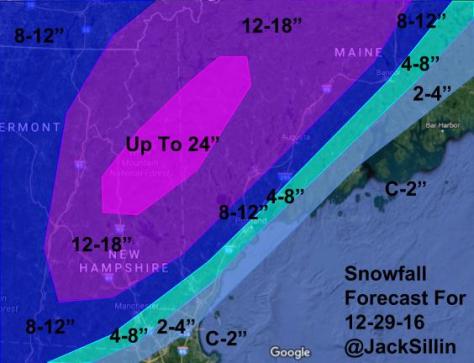 Snowfall Forecast For Thursday Afternoon Through Friday Afternoon