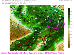 0Z NAM Showing Intense Mid Level Temperature Gradients Monday Morning. Credit: Accuweather