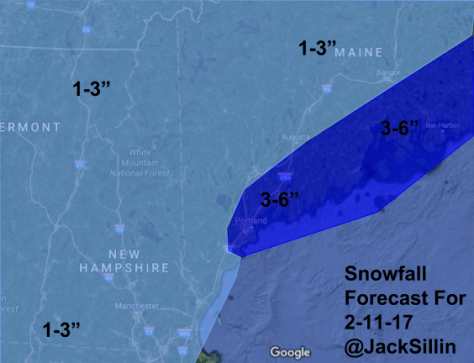 Snowfall Forecast Through Tomorrow Evening