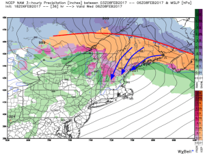18Z NAM Showing Warmth Aloft And Cold At The Surface Leading To Sleet/Freezing Rain Early Wednesday Morning. Image Credit: Weatherbell