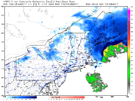 HRRR Model Showing Heavy Snow Departing Today. Credit: Weatherbell