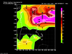 18Z NAM Showing Intense Upward Motion Monday Morning. Image Credit: Accuweather
